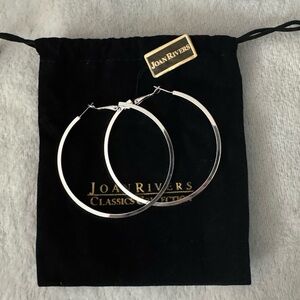 Joan Rivers Silver Toned‎ Hoop Earrings NWT with pouch
